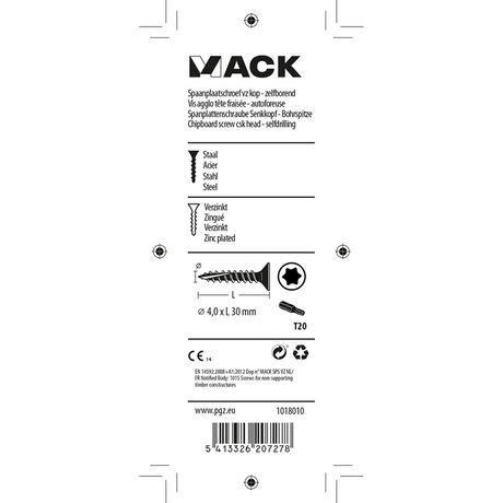 Mack 1018010 - spaanplschr.vzkop-zelfb. geelverz. 65 st 4,0 x 30 mm | 5 stuks