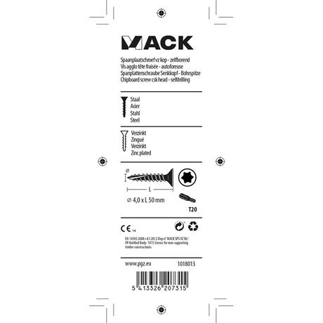 Mack 1018013 - spaanplschr.vzkop-zelfb. geelverz. 30 st 4,0 x 50 mm | 5 stuks