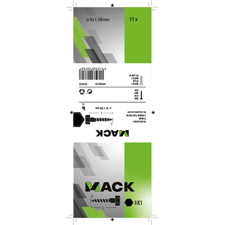 Mack 1018053 - houtdraadbout staal verzinkt 11 st 8 x 100 mm | 5 stuks