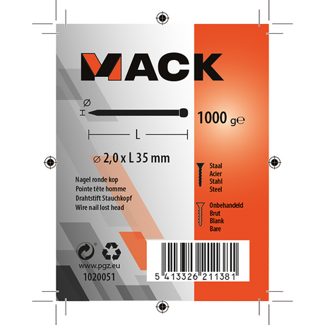 Mack 1020051 - nagel ronde kop 1000 gr 2,0 x 35 mm | 10 stuks