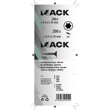 Mack 1020146 - spaanplaatschroef vz kp-zelfb.gvz 200st 4,5 x 45 mm | 3 stuks