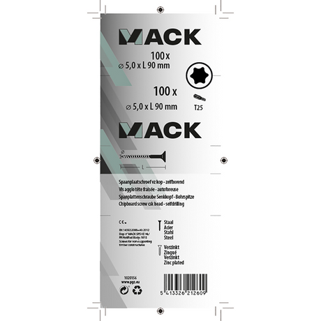 Mack 1020156 - spaanplaatschroef vz kp-zelfb.gvz 100st 5,0 x 90 mm | 2 stuks