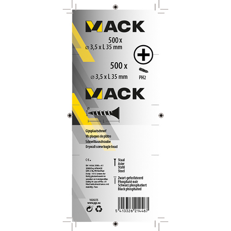 Mack 1020275 - gipsplaatschroef zwart gefosfat. 500 st 3,5 x 35 mm | 2 stuks