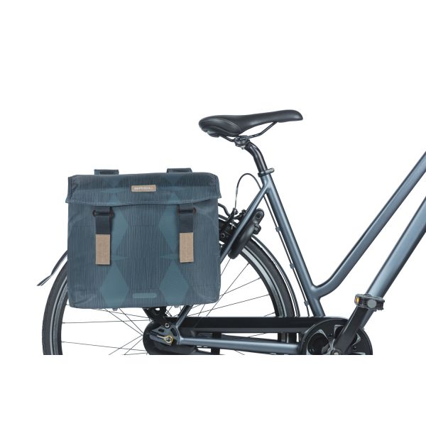 Basil Elegance Double Bicycle Sac, bleu, animal de compagnie recyclé, alimentaire, fermeture de conservation de l'eau, pont universel, 40-49L