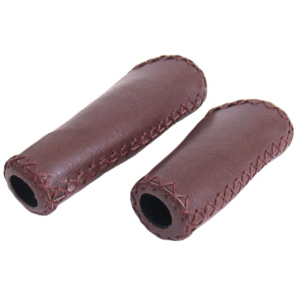 Jeu de poignées de bord en cuir artificiel - marron foncé mat - 135 92mm (emballage atelier)