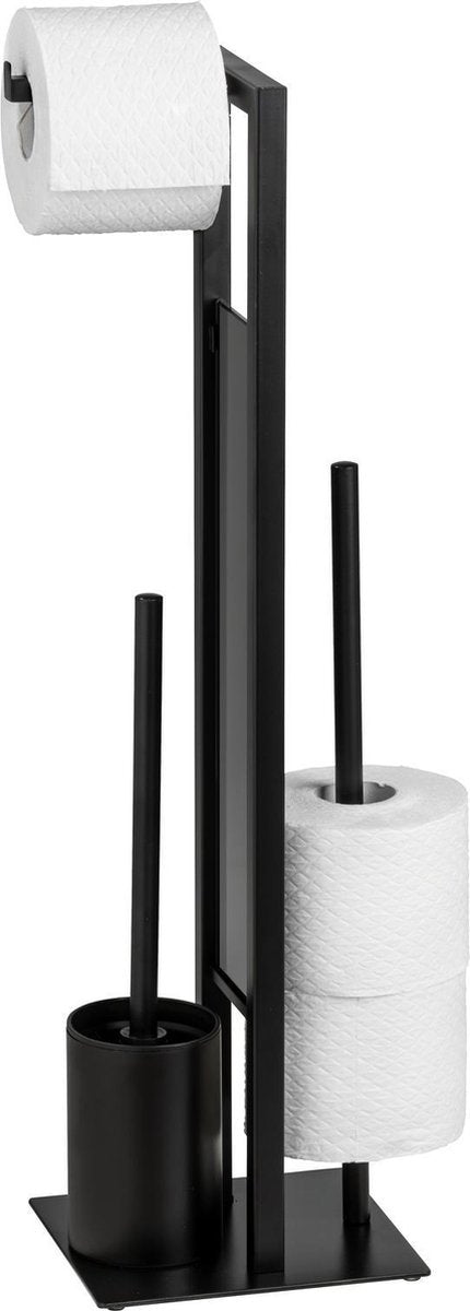 Wenko majordome de toilette rivalta noir - brosse de toilette avec support, porte-rouleau de papier toilette et porte-rouleau de rechange autoportant