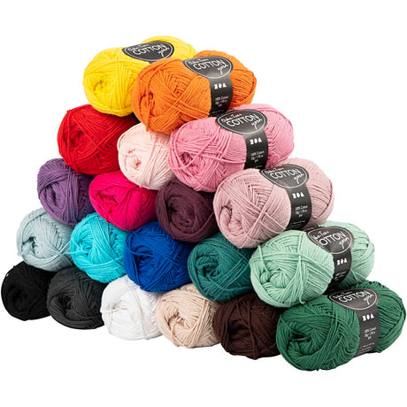 Fil de coton Creativ company, taille 8 4, l : 170 m, le contenu peut varier, différentes couleurs, 20x50 g 1 boîte