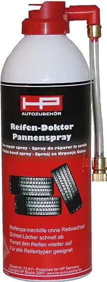 Spray de réparation de pneus HP Reifen-doktor, produit d'étanchéité pour pneus 400 ml avec valve en laiton