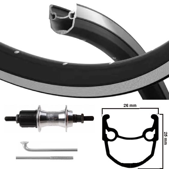 KGS Roue arrière 28 pouces (622) Cassette Stratos Black Silver 8 9 SP Axe fixe