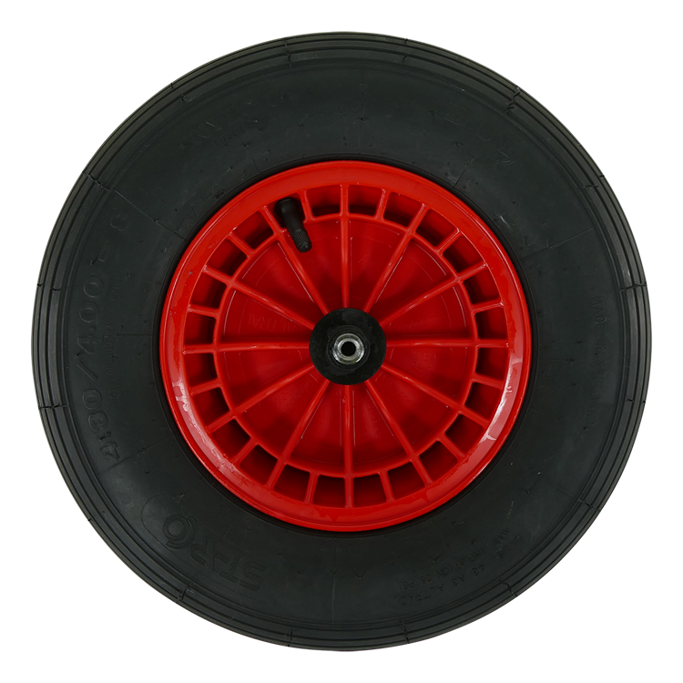 Roue Fort 480400x8jante plastique rouge axe 13cm 2ply