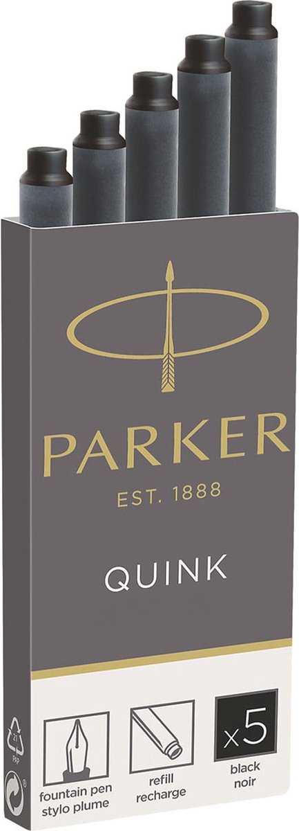 Cartouches d'encre pour stylo plume longue Parker | encre noire quink | 5 cartouches de stylo plume