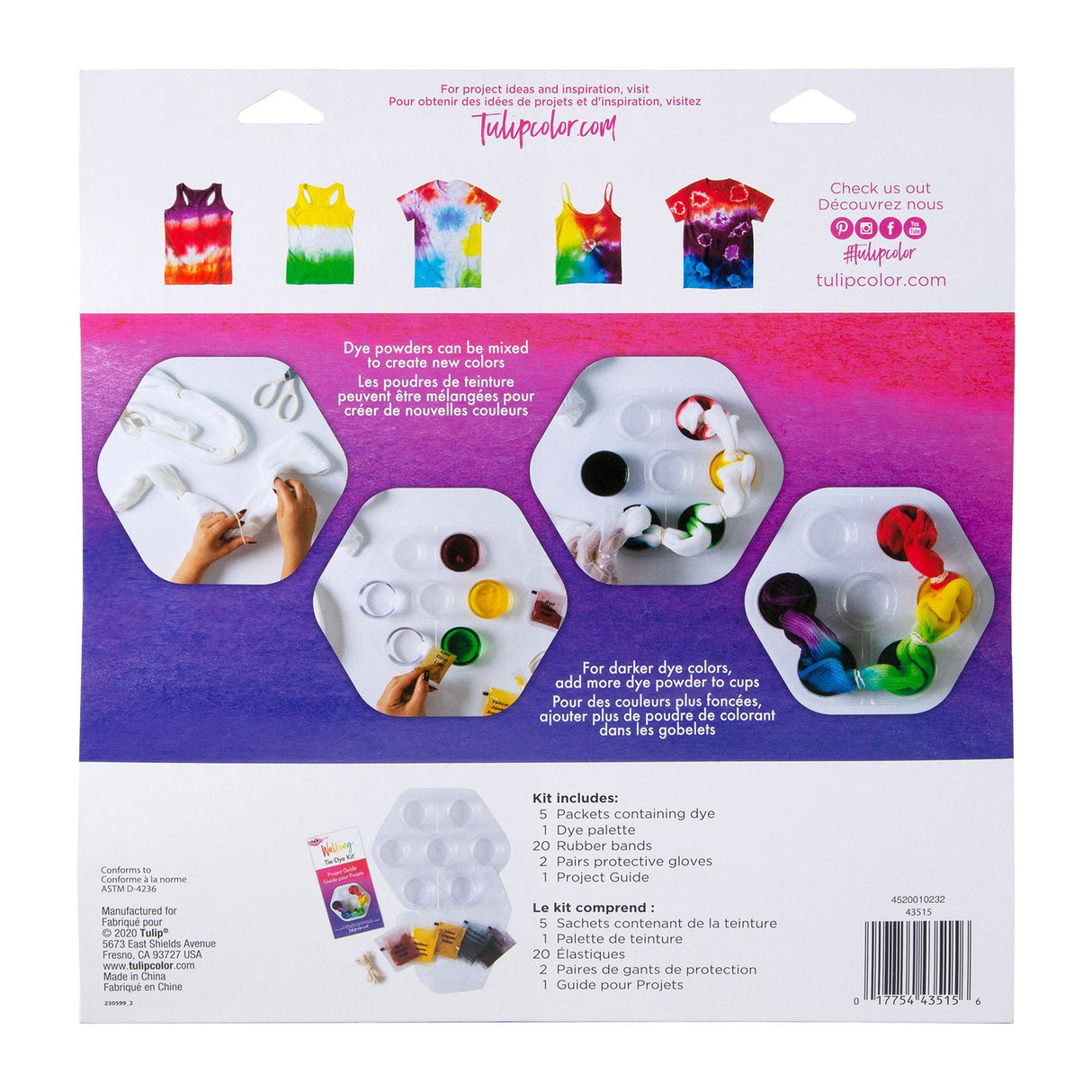 Tulipe tie-dye en une étape tulipe • kit de mélange et de mélange tie-dye 5 couleurs