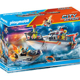 Playmobil 70140 sauvetage en mer : mission de lutte contre les incendies avec croiseur de sauvetage