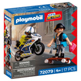 Playmobil city action police poursuite en moto | policier poursuit un voleur sur un longboard | stimule la créativité | jouets pour enfants à partir de 4 ans | 72079