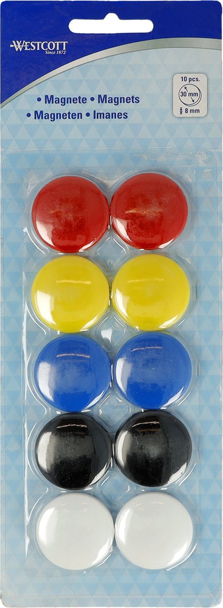 Aimants Westcott - ø 30x8mm - couleurs assorties - 10 pièces - ac-e10822