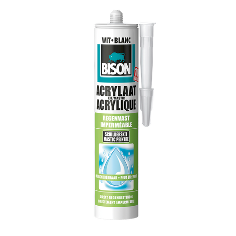 Bison acrylaatkit regenvast wit koker 300 ml - afdichtingskit voor het afdichten van voegen, naden, kieren en scheuren, overschilderbaar, strak afmesbaar