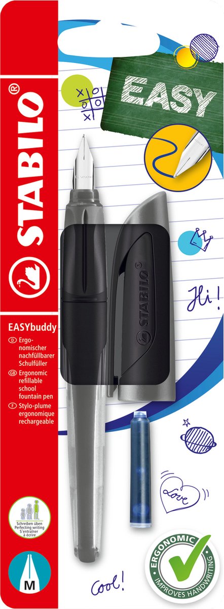 Stabilo easybuddy - stylo plume ergonomique - noir - plume standard M pour droitiers
