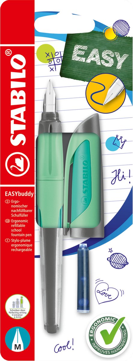 Stabilo easybuddy pastel - stylo plume ergonomique - menthe - plume standard M pour droitiers