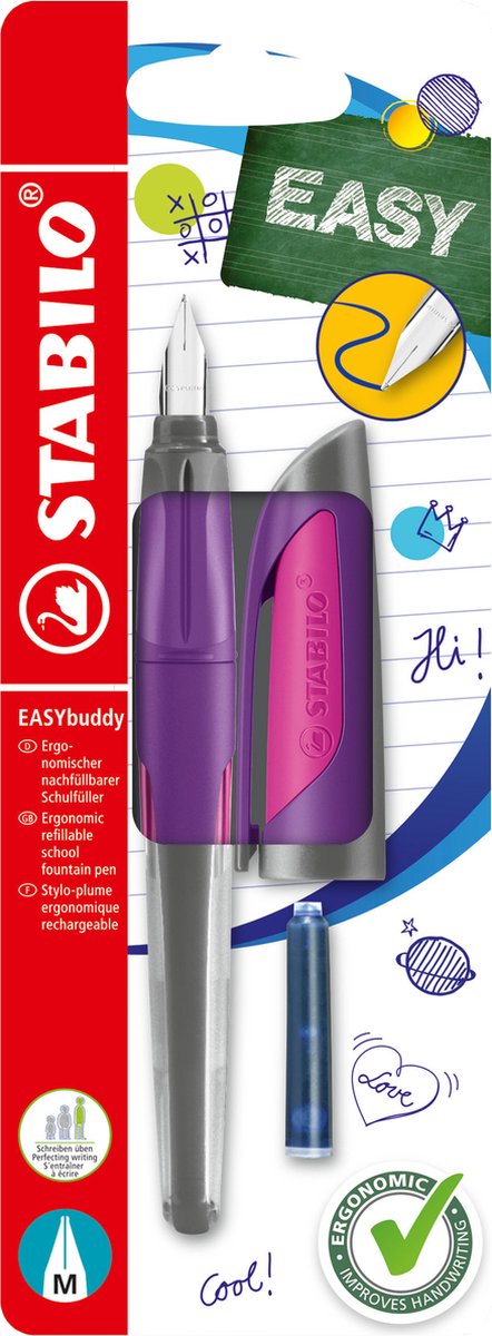 Stabilo easybuddy - stylo plume ergonomique - violet magenta - pointe m standard pour droitiers