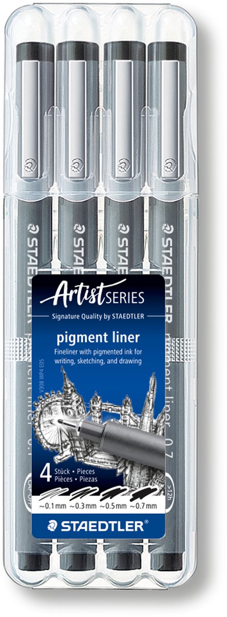 Staedtler - Artist Series - Pigment Liner 308 - Fineliner - Boîte de 4 épaisseurs de trait