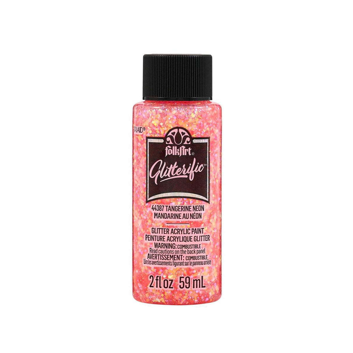 Folkart • peinture acrylique pailletée mandarine néon 59ml