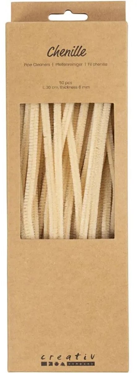 Creativ company chenille, l: 30 cm, épaisseur 6 mm, beige, 50 pièces 1 boîte