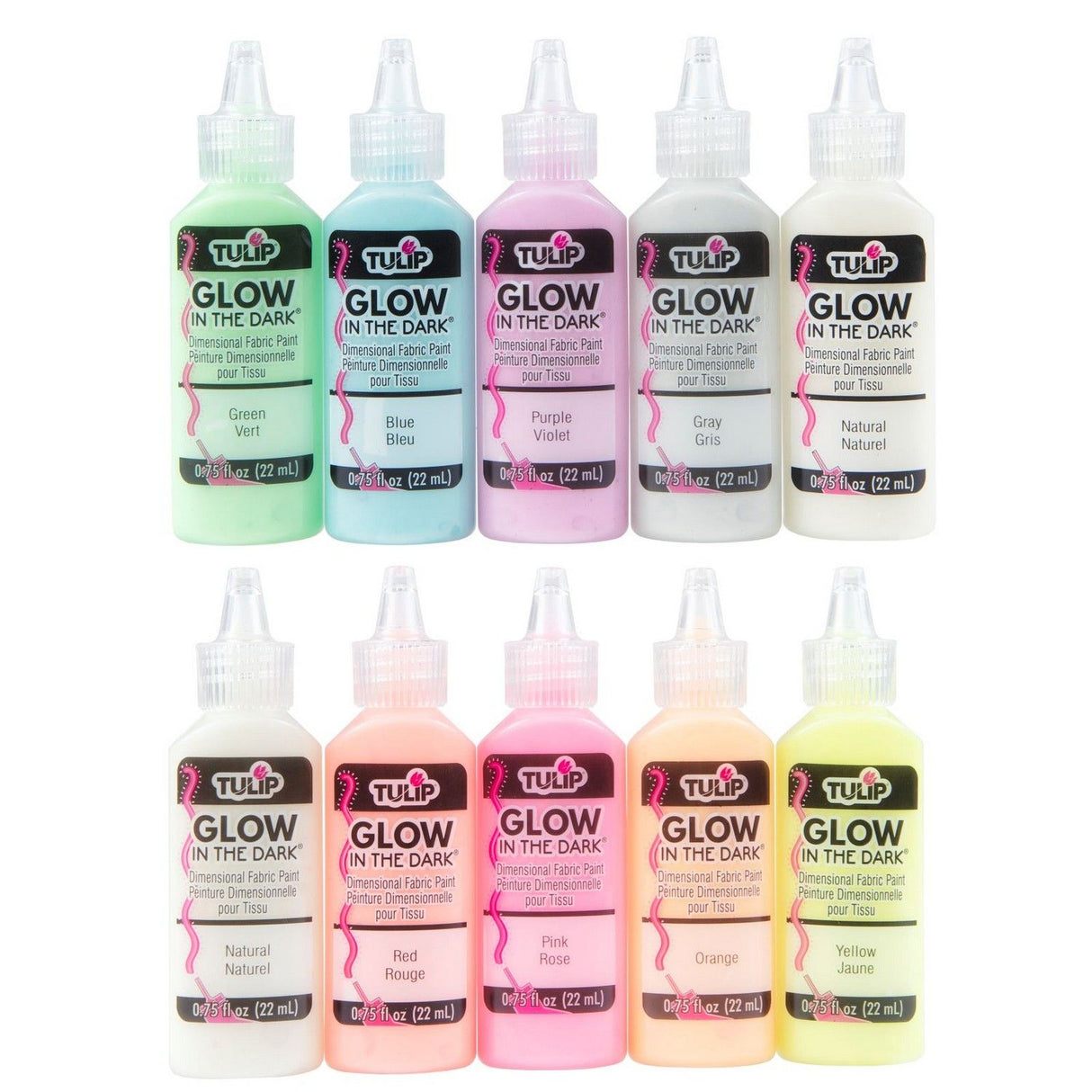 Tulipe • Peinture textile 3D 22ml qui brille dans le noir 10pcs.