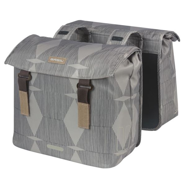 Basil Elegance Double Bicycle Bag, Chateau Taupe, animal de compagnie recyclé, pont universel, 40-49L