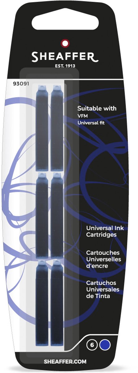 Set de cartouches d'encre Sheaffer - skrip - emballé sous blister - 6 pièces - pour vfm - couleur d'écriture bleu - sf-93091