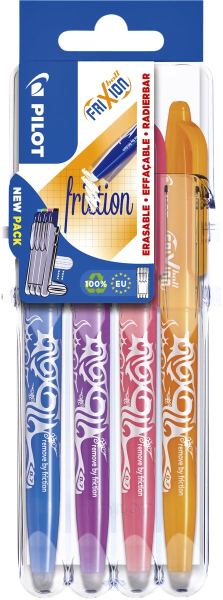 Pilot frixion - set stylo roller - bleu ciel violet corail abricot orange - 4 pièces