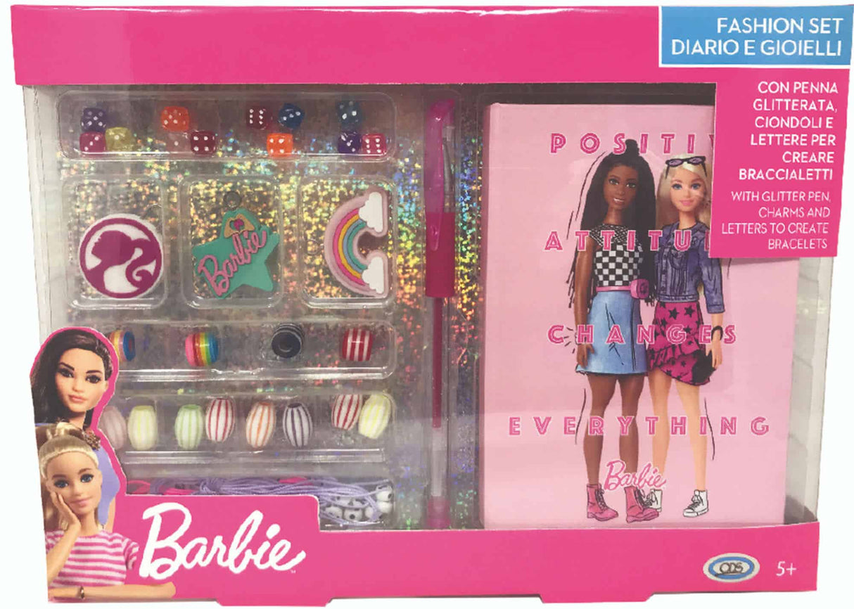 Ensemble de bijoux Barbie Mattel, bracelets à breloques, stylo à paillettes et agenda