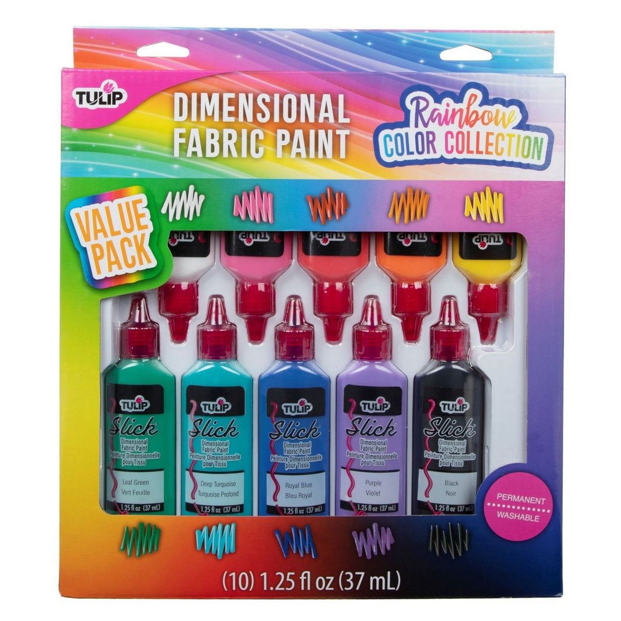 Tulipe • Peinture textile 3D 37ml collection de couleurs arc-en-ciel 10pcs.