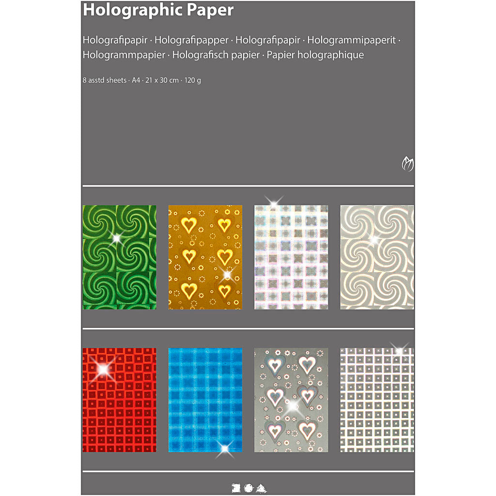 Papier holographique Creativ company, a4, feuille 210x297 mm, 120 gr, 8 feuilles div 1 boîte