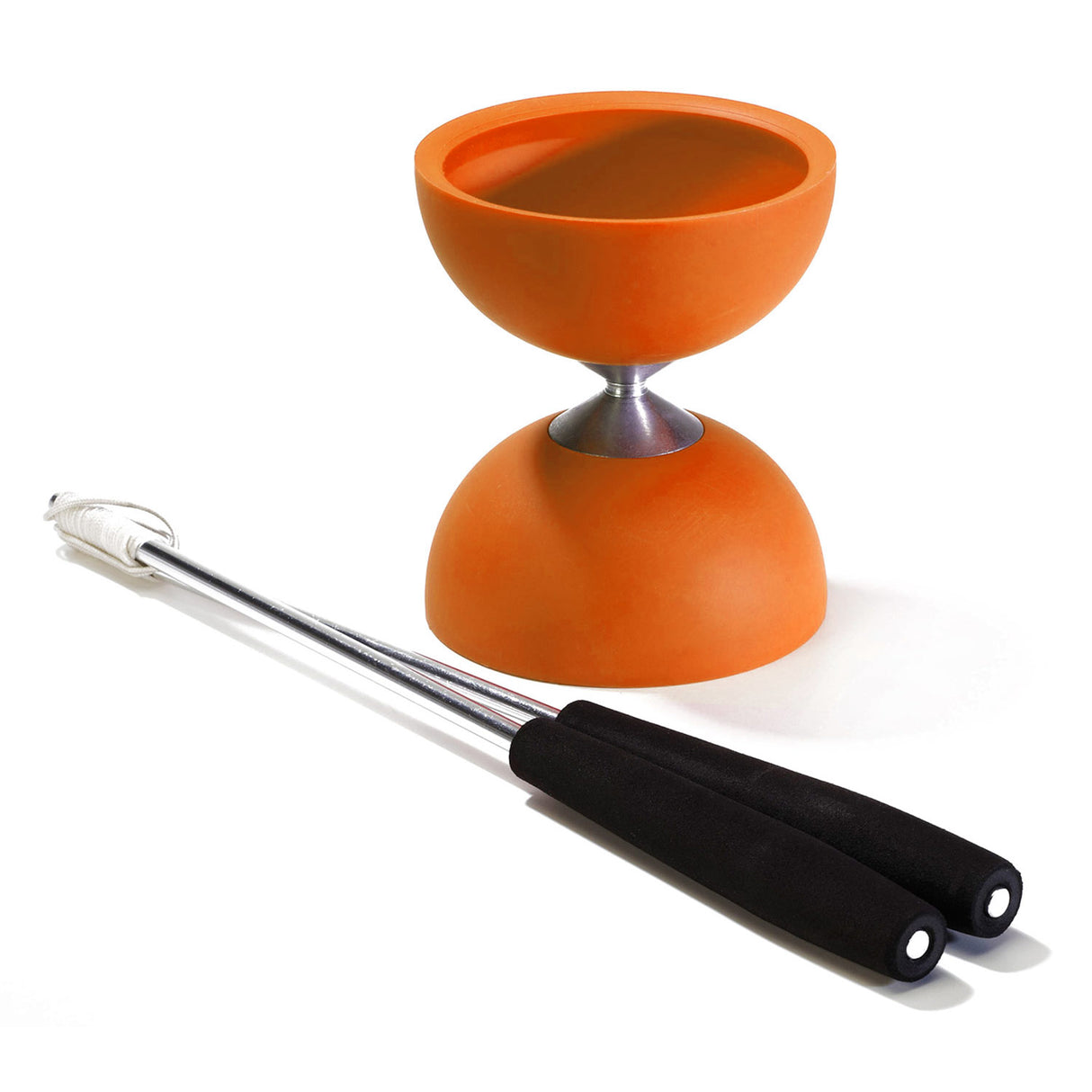 Eureka rubber diabolo met aluminium stokken - oranje