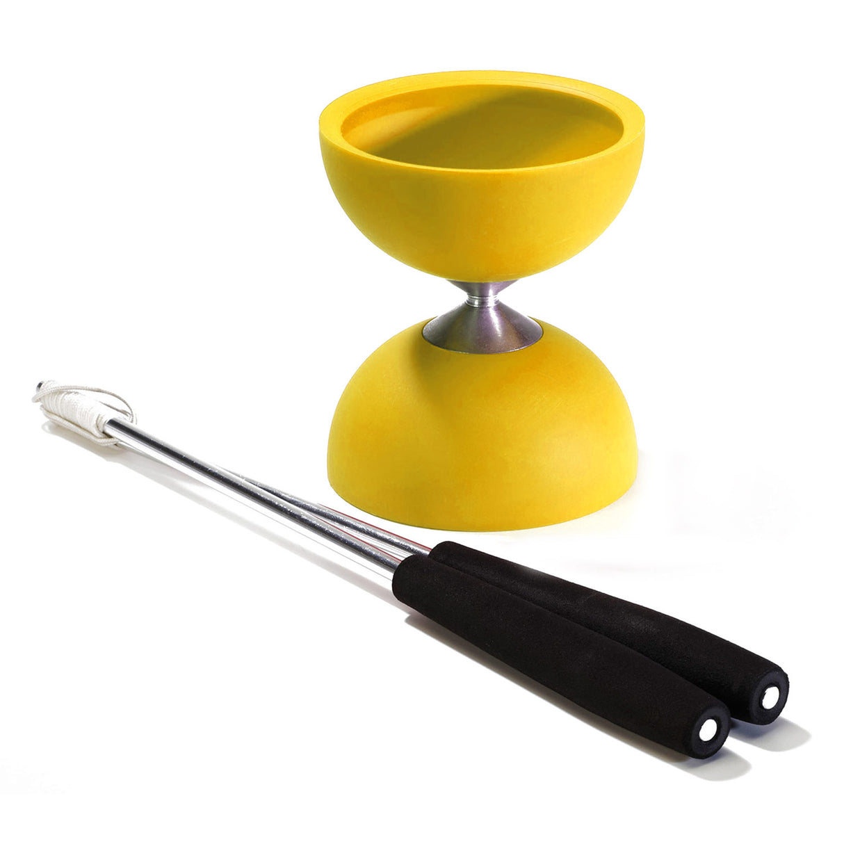 Eureka rubber diabolo met aluminium stokken - geel