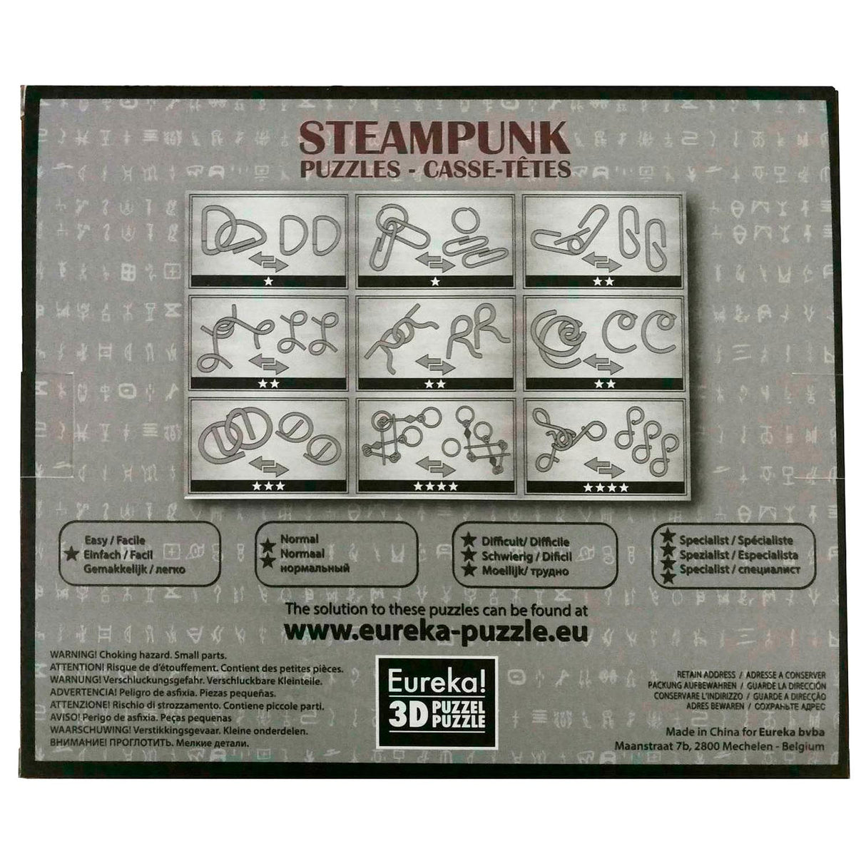 Eureka steampunk Brain Puzzles Grey, 9st.