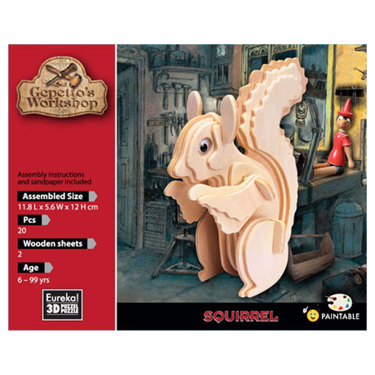 Kit de construction en bois 3d L'atelier d'Eureka Gepetto - écureuil