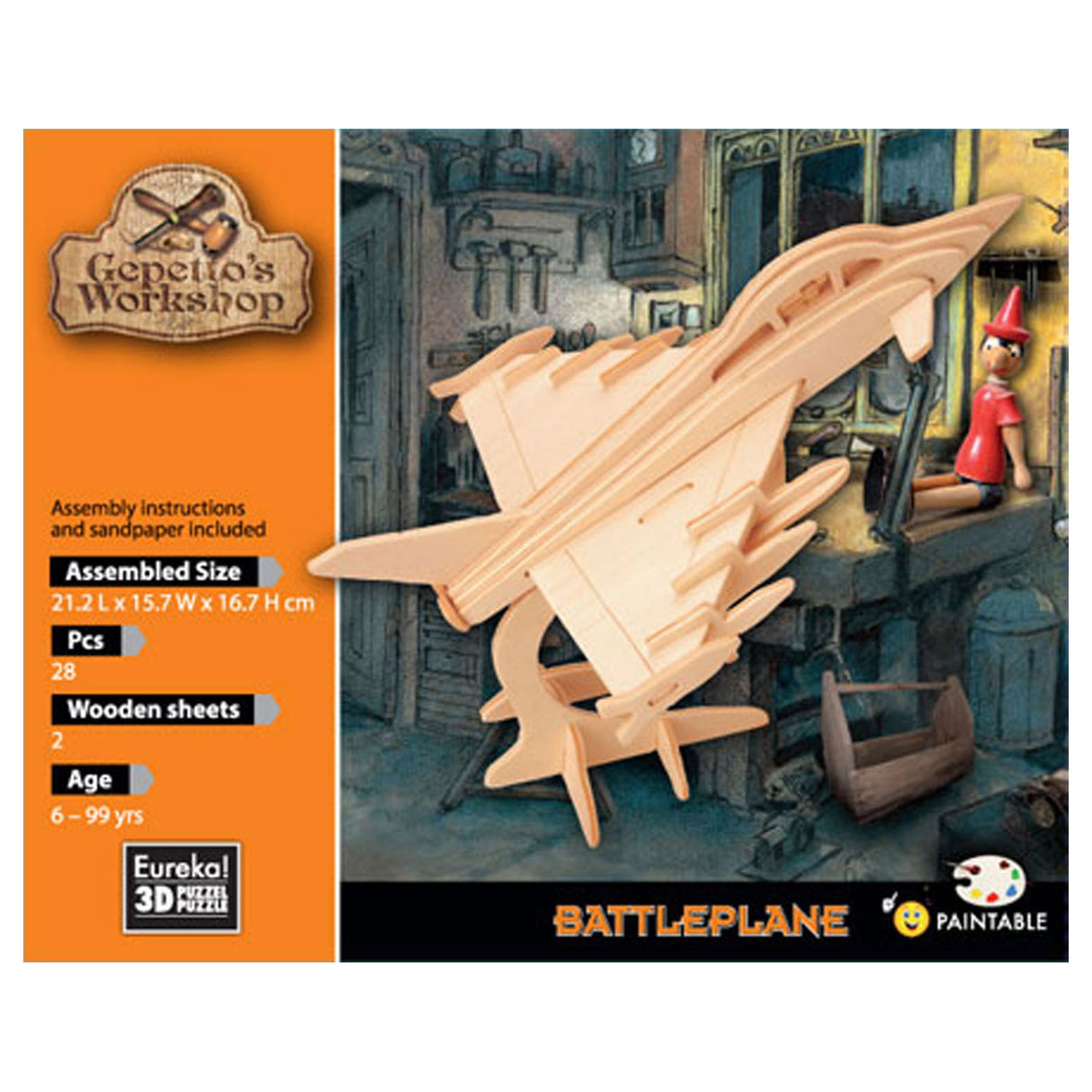 Kit de construction en bois 3d atelier d'Eureka Gepetto - avion de chasse
