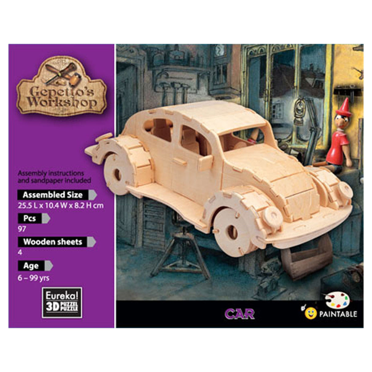 Kit de construction en bois 3d L'atelier d'Eureka Gepetto - voiture
