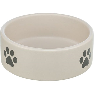 Trixie Food Bowl Drinking Bin Dog Poot Motif Keramisk lysegrå grå