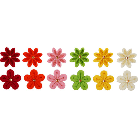 Creativ company fleurs en feutre avec strass, d 30 mm, épaisseur 2,5 mm, 12 pièces 1 boîte