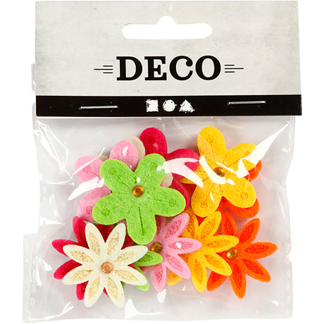 Creativ company fleurs en feutre avec strass, d 30 mm, épaisseur 2,5 mm, 12 pièces 1 boîte