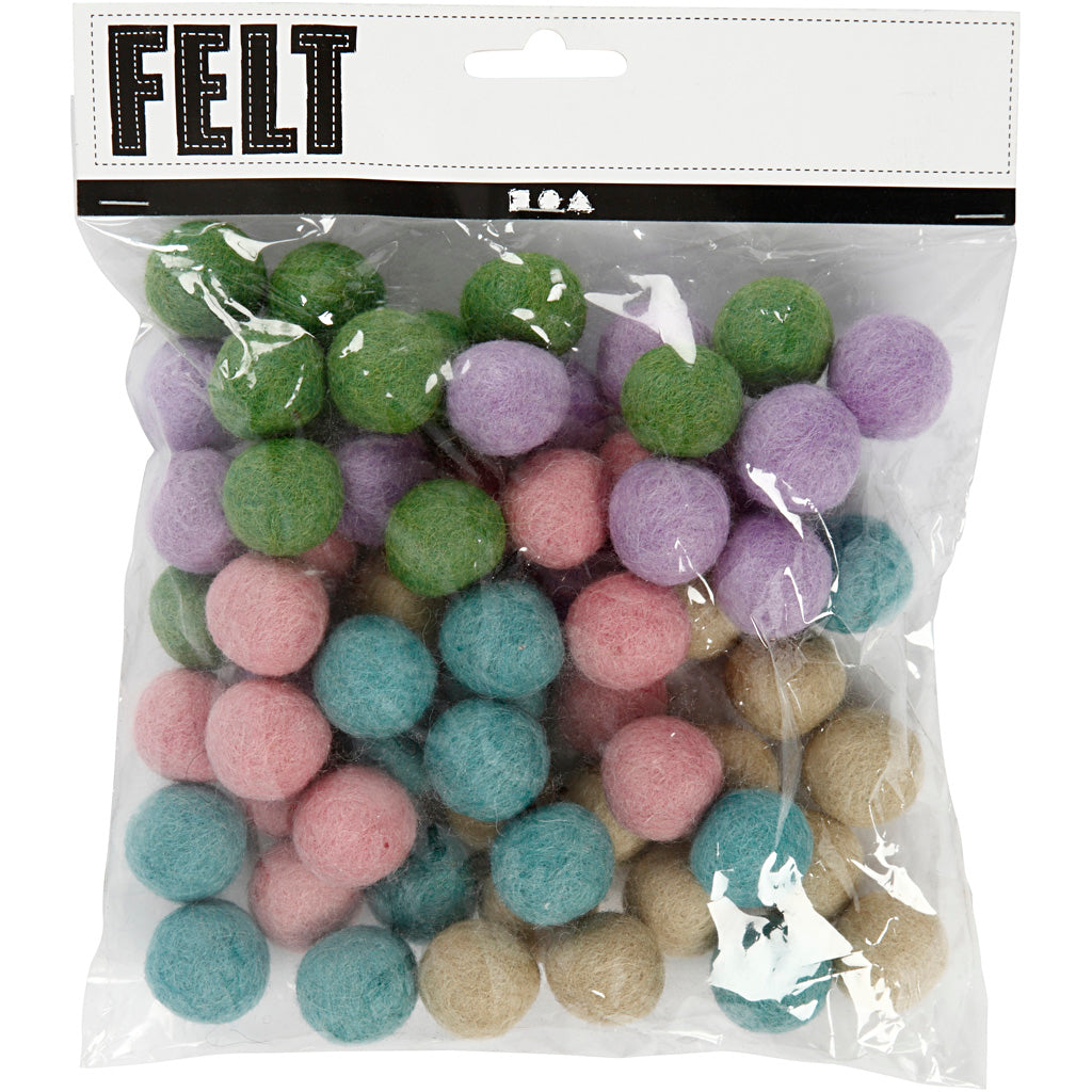 Perles de laine Creativ company, d 20 mm, couleurs pastel, 64 pièces 1 boîte