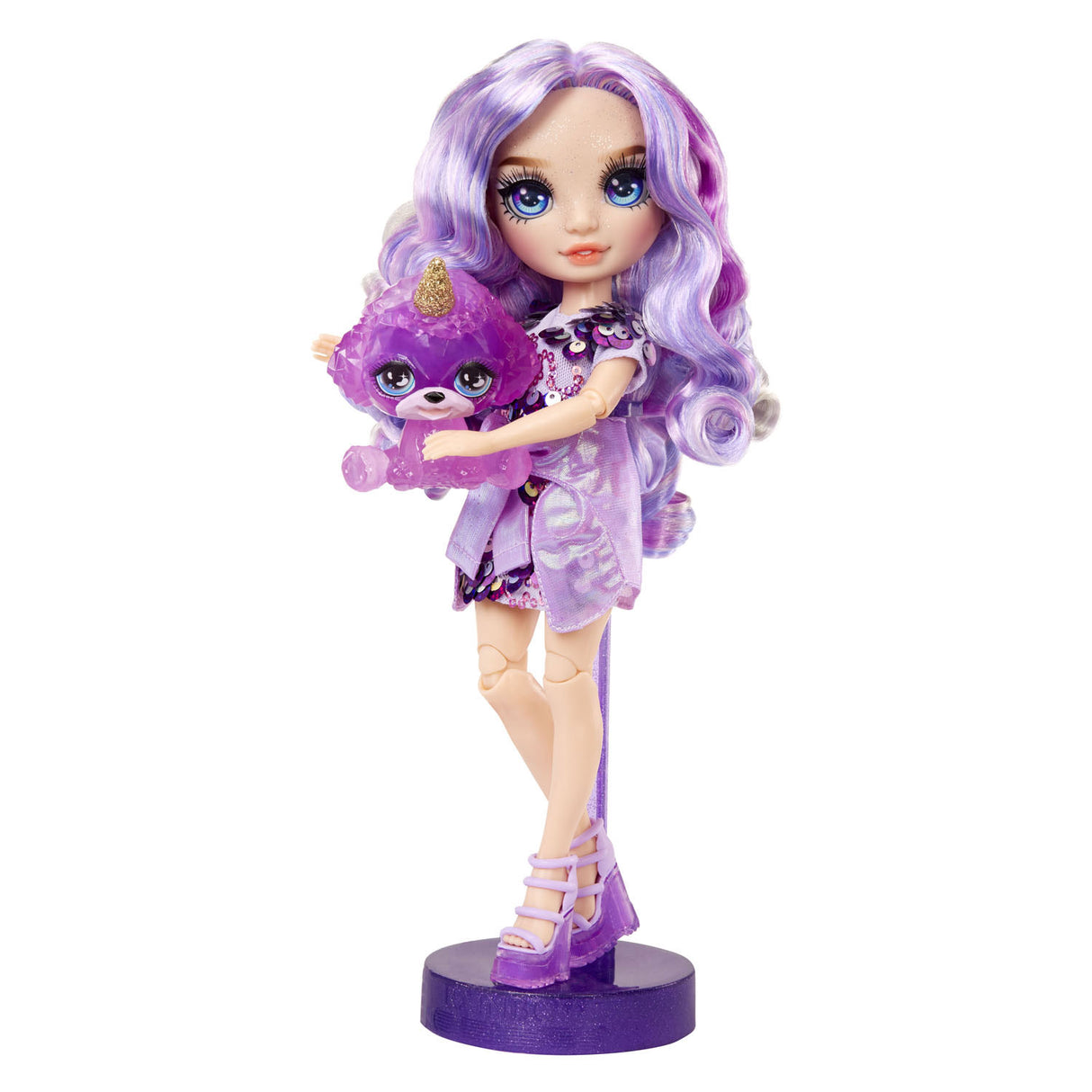 Poupée mannequin classique Rainbow High - 28 cm - violette (violet) - avec set de slime et animal