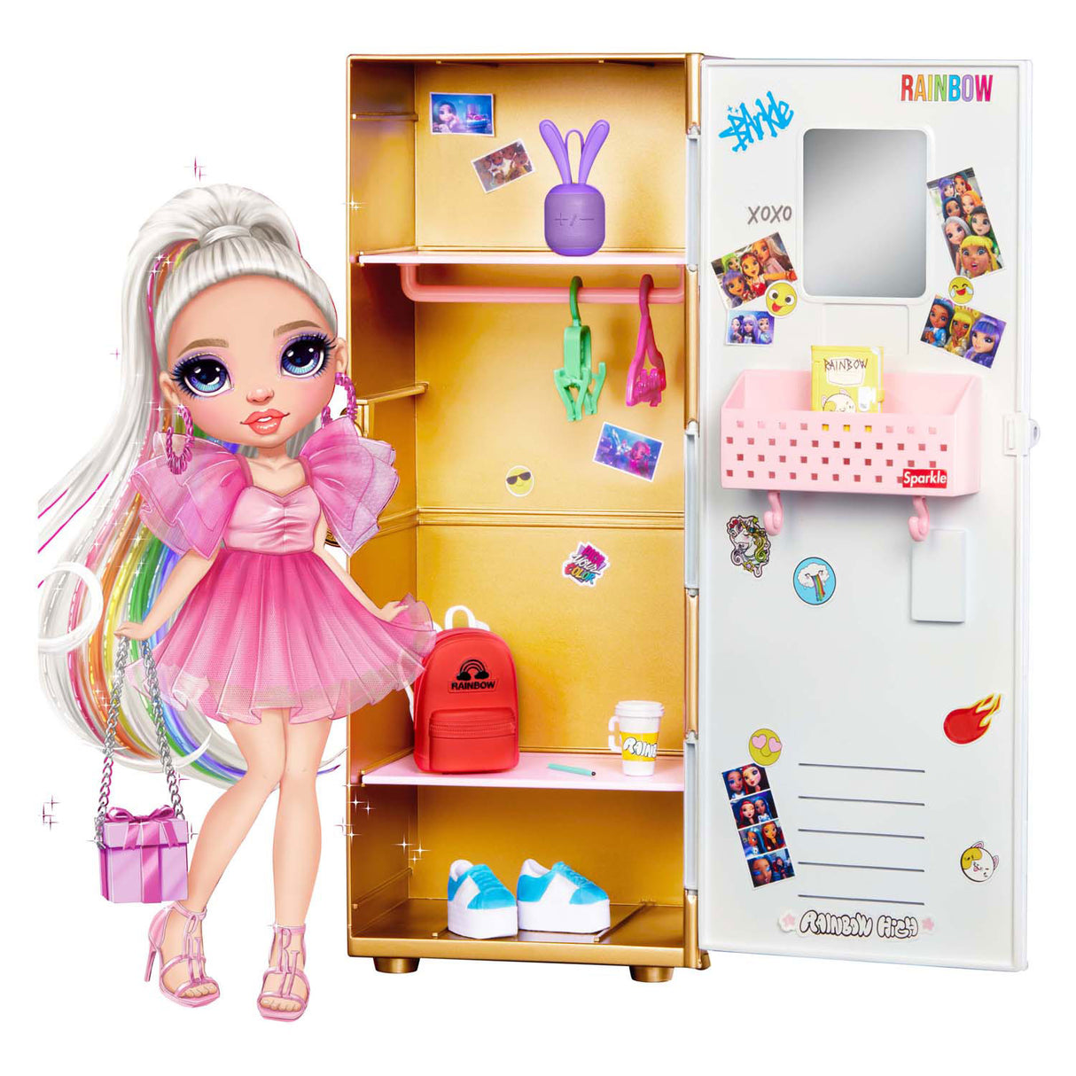 Mga Entertainment - Ensemble de jeu avec casier haut arc-en-ciel et accessoires