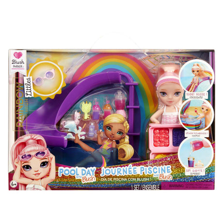 Petite poupée arc-en-ciel, journée à la piscine avec ensemble de jeu blush