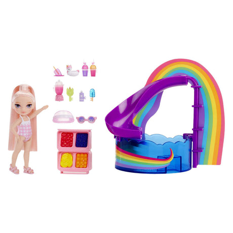Petite poupée arc-en-ciel, journée à la piscine avec ensemble de jeu blush