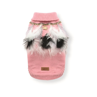 Pull pour chien Croci avec plumes rose blanc