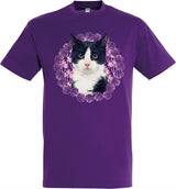 T-Shirt Cat Schwarz und Weiß lila