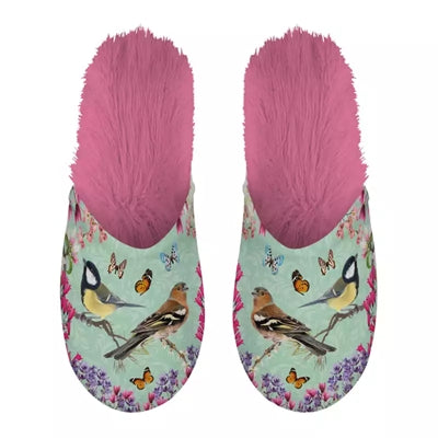 Babouche jardin oiseaux vert rose